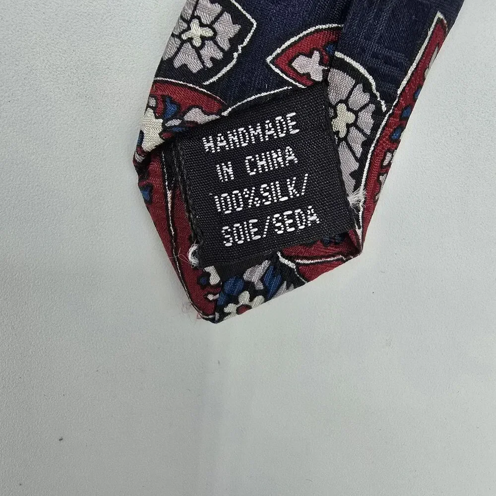 Gino Pompeii SILK Necktie Tie 55 x 4 red blue, Vintage Menswear